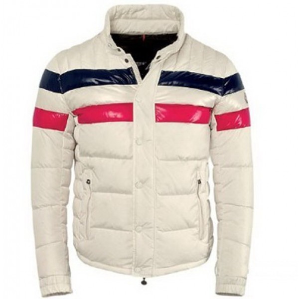 Moncler Bianco Mock Collar e Slash Breve Uomo Casual Cappotti uscita